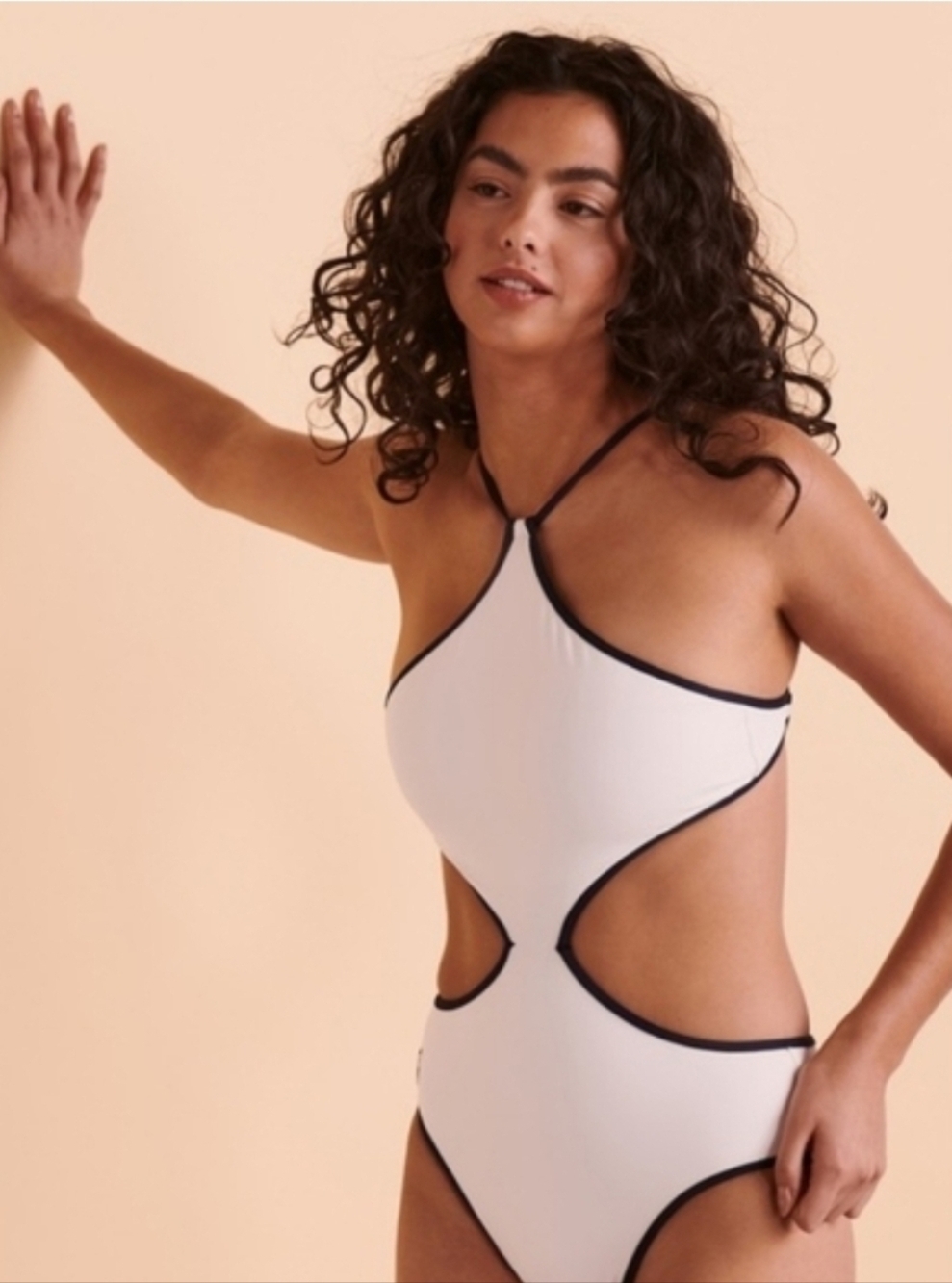 Polo Ralph Lauren High Neck One-piece Swimsuit -White Black Bathing Suit - Small